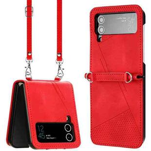 For Samsung Galaxy Z Flip4 Dream Triangle Folding Leather Phone Case with Lanyard(Red)