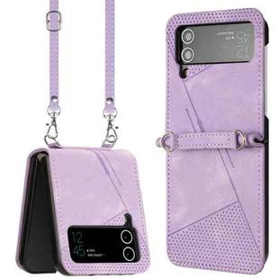 For Samsung Galaxy Z Flip4 Dream Triangle Folding Leather Phone Case with Lanyard(Purple)