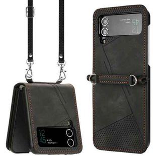 For Samsung Galaxy Z Flip4 Dream Triangle Folding Leather Phone Case with Lanyard(Black)