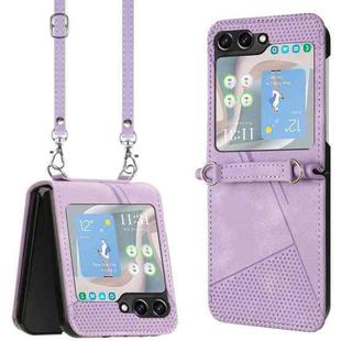 For Samsung Galaxy Z Flip5 Dream Triangle Folding Leather Phone Case with Lanyard(Purple)