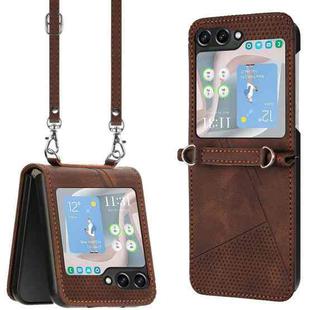 For Samsung Galaxy Z Flip7 Dream Triangle Leather Phone Case with Lanyard(Brown)