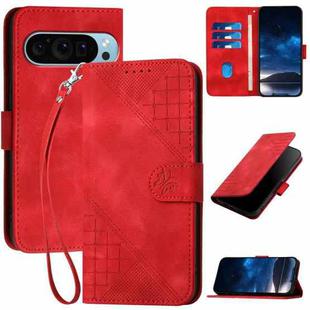 For Google Pixel 9 Pro XL YX0080 Grid Butterfly Embossed Pattern Flip Leather Phone Case with Lanyard(Red)