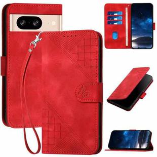 For Google Pixel 8 YX0080 Grid Butterfly Embossed Pattern Flip Leather Phone Case with Lanyard(Red)