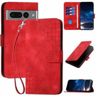 For Google Pixel 7 Pro 5G YX0080 Grid Butterfly Embossed Pattern Flip Leather Phone Case with Lanyard(Red)