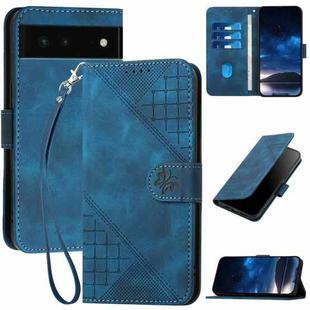 For Google Pixel 6 YX0080 Grid Butterfly Embossed Pattern Flip Leather Phone Case with Lanyard(Dark Blue)