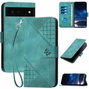 For Google Pixel 6 YX0080 Grid Butterfly Embossed Pattern Flip Leather Phone Case with Lanyard(Light Blue)