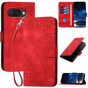 For Google Pixel 9a Grid Butterfly Embossed Pattern Leather Phone Case with Lanyard(Red)