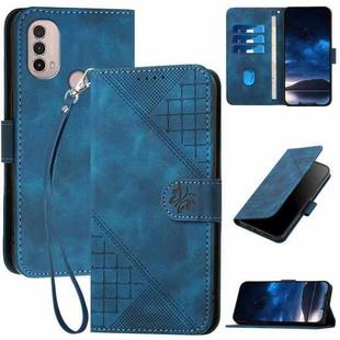 For Motorola Moto E40 / E30 YX0080 Grid Butterfly Embossed Pattern Flip Leather Phone Case with Lanyard(Dark Blue)