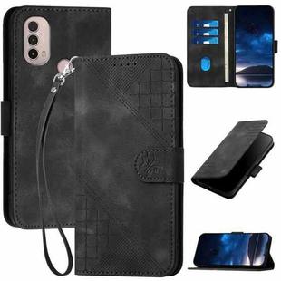 For Motorola Moto E40 / E30 YX0080 Grid Butterfly Embossed Pattern Flip Leather Phone Case with Lanyard(Black)