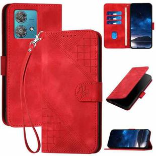 For Motorola Edge 40 Neo 5G YX0080 Grid Butterfly Embossed Pattern Flip Leather Phone Case with Lanyard(Red)