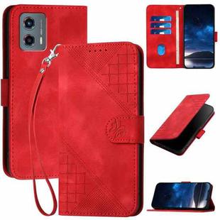 For Motorola Moto G 2023 5G YX0080 Grid Butterfly Embossed Pattern Flip Leather Phone Case with Lanyard(Red)