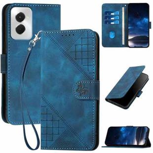 For Motorola Moto G Power 5G 2024 YX0080 Grid Butterfly Embossed Pattern Flip Leather Phone Case with Lanyard(Dark Blue)