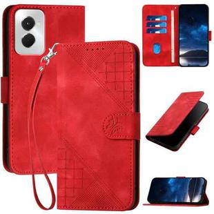 For Motorola Moto G Power 5G 2024 YX0080 Grid Butterfly Embossed Pattern Flip Leather Phone Case with Lanyard(Red)