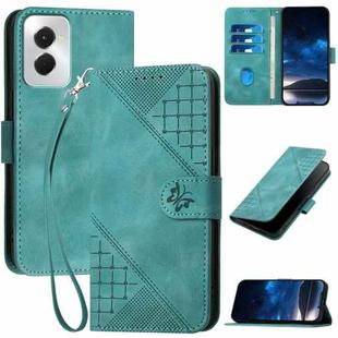 For Motorola Moto G Power 5G 2024 YX0080 Grid Butterfly Embossed Pattern Flip Leather Phone Case with Lanyard(Light Blue)