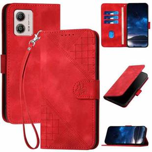 For Motorola Moto G53j / G53y YX0080 Grid Butterfly Embossed Pattern Flip Leather Phone Case with Lanyard(Red)