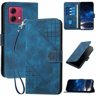 For Motorola Moto G84 5G YX0080 Grid Butterfly Embossed Pattern Flip Leather Phone Case with Lanyard(Dark Blue)