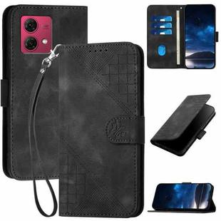 For Motorola Moto G84 5G YX0080 Grid Butterfly Embossed Pattern Flip Leather Phone Case with Lanyard(Black)