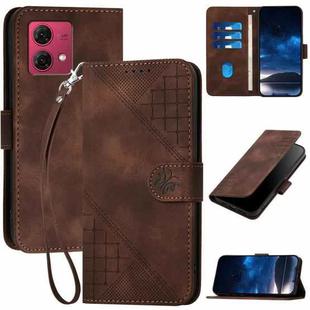 For Motorola Moto G84 5G YX0080 Grid Butterfly Embossed Pattern Flip Leather Phone Case with Lanyard(Coffee)