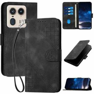 For Motorola Edge 50 Ultra 5G Global YX0080 Grid Butterfly Embossed Pattern Flip Leather Phone Case with Lanyard(Black)