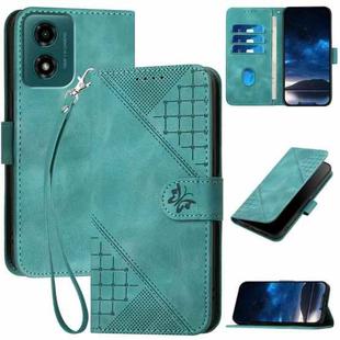 For Motorola Moto G04 4G Global YX0080 Grid Butterfly Embossed Pattern Flip Leather Phone Case with Lanyard(Light Blue)