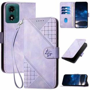 For Motorola Moto G04 4G Global YX0080 Grid Butterfly Embossed Pattern Flip Leather Phone Case with Lanyard(Light Purple)