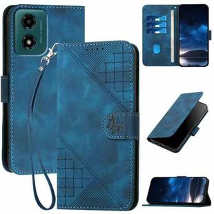 For Motorola Moto G24 4G Global YX0080 Grid Butterfly Embossed Pattern Flip Leather Phone Case with Lanyard(Dark Blue)
