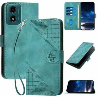 For Motorola Moto E14 4G Global YX0080 Grid Butterfly Embossed Pattern Flip Leather Phone Case with Lanyard(Light Blue)