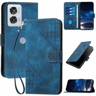 For Motorola Edge 50 Fusion 5G Global YX0080 Grid Butterfly Embossed Pattern Flip Leather Phone Case with Lanyard(Dark Blue)