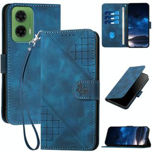 For Motorola Moto G35 YX0080 Grid Butterfly Embossed Pattern Flip Leather Phone Case with Lanyard(Dark Blue)