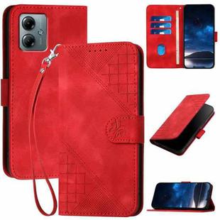 For Motorola Moto G Play 2025 / G Power 2025 Grid Butterfly Embossed Pattern Leather Phone Case with Lanyard(Red)