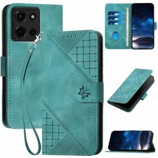 For Motorola Moto G 2025 Grid Butterfly Embossed Pattern Leather Phone Case with Lanyard(Light Blue)