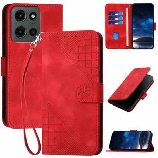 For Motorola Moto G Stylus 5G 2025 Grid Butterfly Embossed Pattern Leather Phone Case with Lanyard(Red)