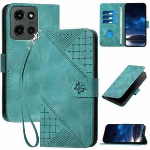 For Motorola Moto G Stylus 5G 2025 Grid Butterfly Embossed Pattern Leather Phone Case with Lanyard(Light Blue)