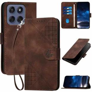 For Motorola Edge 60 Fusion / Edge 5G 2025 Grid Butterfly Embossed Pattern Leather Phone Case with Lanyard(Coffee)