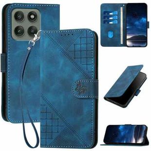 For Motorola Edge 60 Pro Grid Butterfly Embossed Pattern Leather Phone Case with Lanyard(Dark Blue)