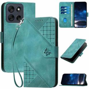 For Motorola Moto G56 5G Grid Butterfly Embossed Pattern Leather Phone Case with Lanyard(Light Blue)