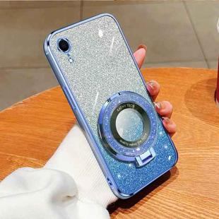 For iPhone XR Plated Gradient Glitter Round Holder TPU Phone Case(Sierra Blue)