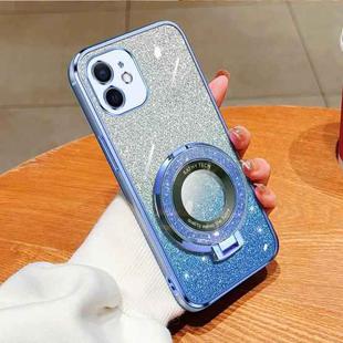 For iPhone 12 Plated Gradient Glitter Round Holder TPU Phone Case(Sierra Blue)