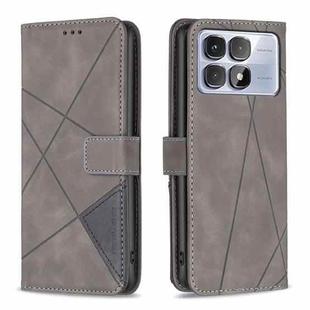 For Redmi K70 Ultra Magnetic Buckle Rhombus Texture Leather Phone Case(Grey)