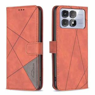 Magnetic Buckle Rhombus Texture Leather Phone Case, For:For Redmi K70 Ultra(Brown)