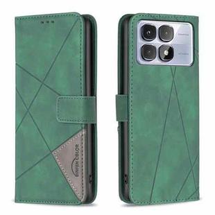 Magnetic Buckle Rhombus Texture Leather Phone Case, For:For Redmi K70 Ultra(Green)