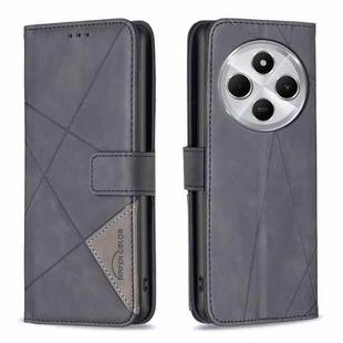 For Redmi 14C 4G Magnetic Buckle Rhombus Texture Leather Phone Case(Black)