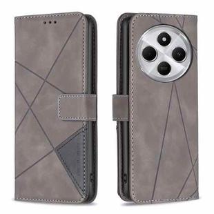 For Redmi 14C 4G Magnetic Buckle Rhombus Texture Leather Phone Case(Grey)