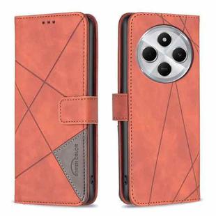 For Redmi 14C 4G Magnetic Buckle Rhombus Texture Leather Phone Case(Brown)