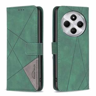 For Redmi 14C 4G Magnetic Buckle Rhombus Texture Leather Phone Case(Green)