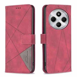 For Redmi 14C 4G Magnetic Buckle Rhombus Texture Leather Phone Case(Red)