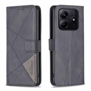 For Redmi Note 14 5G Magnetic Buckle Rhombus Texture Leather Phone Case(Black)