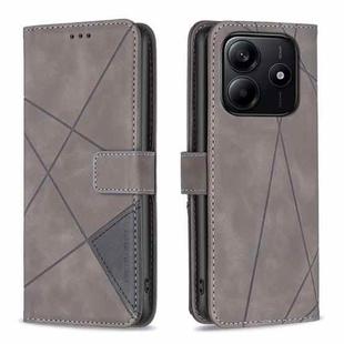 For Redmi Note 14 5G Magnetic Buckle Rhombus Texture Leather Phone Case(Grey)