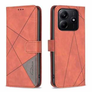 For Redmi Note 14 5G Magnetic Buckle Rhombus Texture Leather Phone Case(Brown)