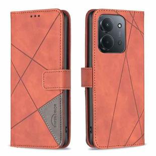 For Redmi 15C 4G 173.1mm / 15C 5G 173.1mm Magnetic Buckle Rhombus Texture Leather Phone Case(Brown)